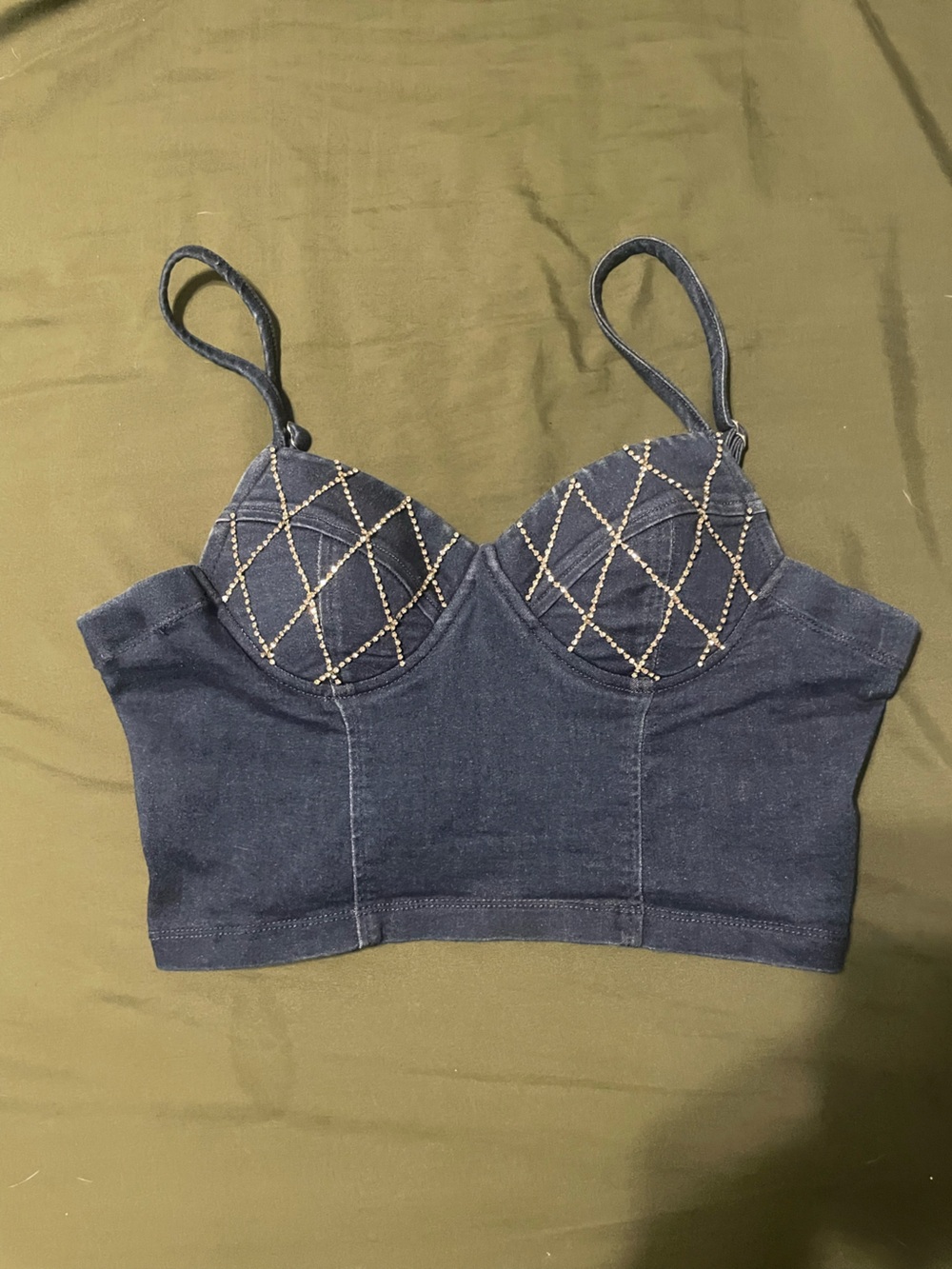 Haute Monde Navy Blue Embellished Crop Top